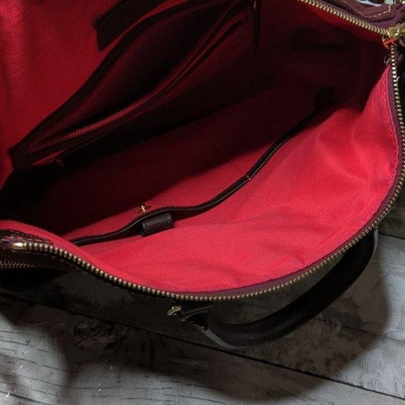 Dooney & Bourke Suede Wine Dillen Double Pocket Satchel - Picture 5 of 10